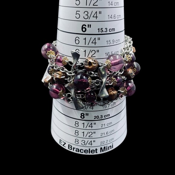 Chicos Multi Strand Beaded Charm Bracelet Purple Gold Silver Boho Statement - Picture 3 of 9